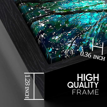 Tree Canvas Wall Art for Office - Green Picture Decor - Black Framed Wall Art Living Room Size 29" x 59"