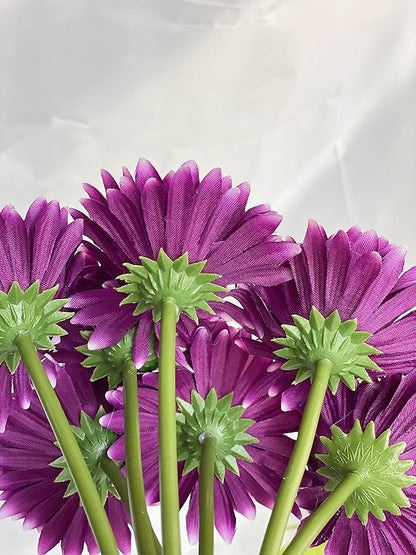16PCS Purple Flowers Gerbera Daisy Silk Flowers Artificial Flowers Artificial Daisy Fake Flowers Bouquet for Wedding Bridal Bouquet Party Home Kitchen