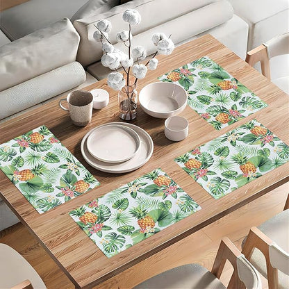 Pineapple Placemats Set of 4 Tropical Palm Leaves Plants Table Mats Washable Place Mats for Home Party Indoor Kitchen Dining Table Decoration 12x18 Inch