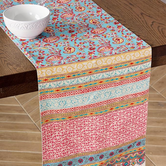 Maison d' Hermine Tablerunners 100% Combed Cotton Premium Table Runner Decorative Table Cover for Home, Kitchen, Dining, Parties & Camping, Lauris , Double Layer - (14.5"x72")