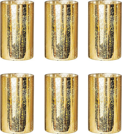 Gold Candle Holder Hurricane Candle Cylinder Vases for Centerpieces Set of 6 for Wedding Table Centerpiece