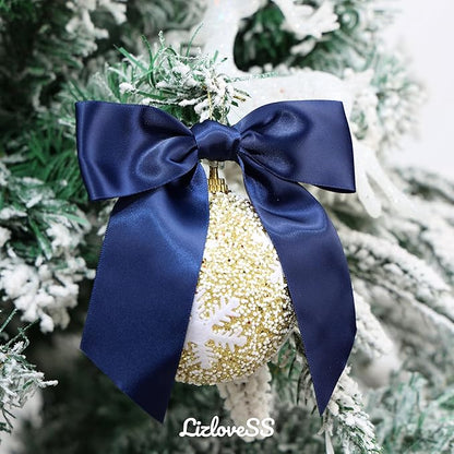 Navy Blue Satin Ribbon Twist Tie Bows 5 Inch Pre-Tied Blue Gift Bows for Crafts, Treat Bags, Party Favors, Wedding, Baby Shower, Candy Apple, Christmas Tree (36 Pack)