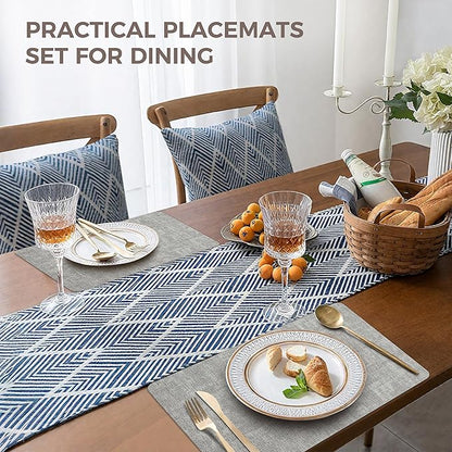 Vinyl Placemats Set of 6, Faux Leather Waterproof and Heat Resistant Place Mats, Washable Anti-Slip Table Mats with Coaster, Wipeable Placemats for Indoor & Outdoor 17" x 12" (Light Grey, Set of 6)