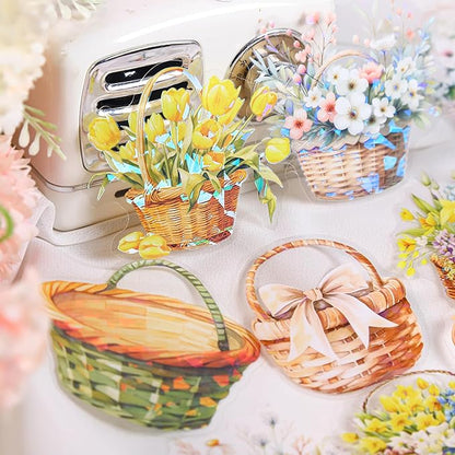 TIAMECH Picking Flowers PET Stickers - 72 Pcs Blooming Spring & Flower Charm Design, Waterproof Sticker for Journaling & Scrapbooking, Junk Journal Supplies, Ephemera & DIY Crafts