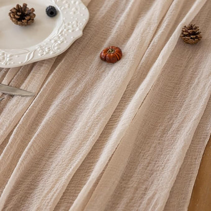 10pcs Light Beige Gauze Rustic Cheesecloth Table Runner 120 Inch 10 FT for Wedding Baby Shower Bridal Shower Birthday Engagement Garden Outdoor Party Long Sheer Boho Decorations