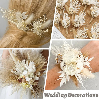 7 Pcs Natural White Italian Ruscus Eucalyptus, 16'' Eucalyptus Dried Flower Bundles for DIY Flower Arrangements, Home Decor, Garlands, Weddings, Vases, and Centerpieces