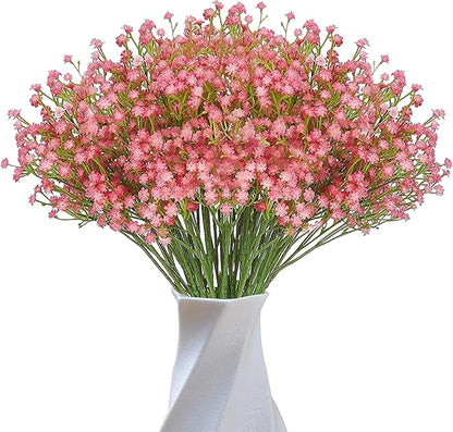 JIFTOK Babys Breath Artificial Flowers, 12 Pcs Fake Flowers Gypsophila Bouquet Fall Flowers Artificial for Decoration, Real Touch Silk Flower for Wedding Christmas DIY Party Home Garden Office (Red)