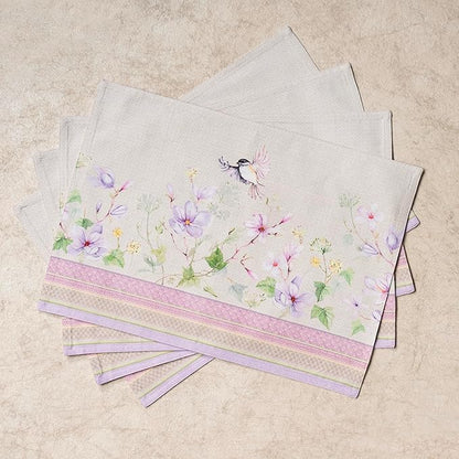 Maison d' Hermine Placemats Set of 4 100% Cotton Washable Cloth Place Mats, Reusable Table Mats for Kitchen Dining Decoration, Party, Wedding, Restaurant Spring/Summer (Magnolia Mornings, 13" x 19")