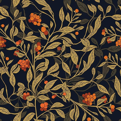 Extra Long Dark Floral Peel and Stick Wallpaper - 17.5In x 32.8Ft Vintage Botanical Self-Adhesive Vinyl Contact Paper for Cubicles Drawers Cabinets Leaf Fruit Pattern Black Yellow Gold Orange