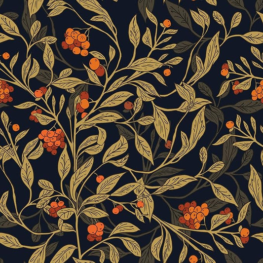 Extra Long Dark Floral Peel and Stick Wallpaper - 17.5In x 32.8Ft Vintage Botanical Self-Adhesive Vinyl Contact Paper for Cubicles Drawers Cabinets Leaf Fruit Pattern Black Yellow Gold Orange