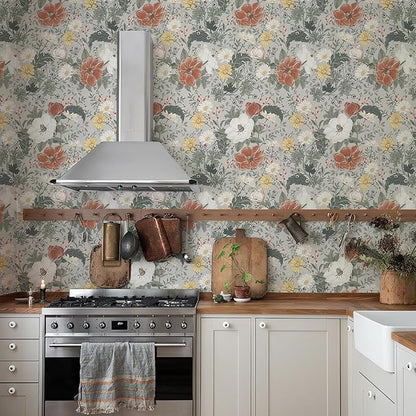 Simon&Siff Vintage Wallpaper Peel and Stick Modern Floral Wall Paper Farmhouse Botanical Contact Paper Removable Renter Friendly Wallpaper for Cabinets Countertop Wall 400" x 17.3"