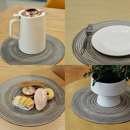 Youyi Better Lifes Round Braided Placemats Set of 8 Colorful Washable Durable Placemats Non-Slip 15 Inch Ivory-Linen Woven Table Mats for Dining Tables Holiday Party Decoration