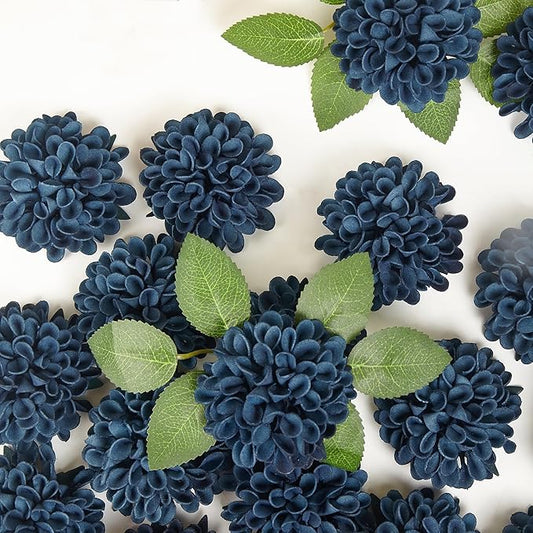 Artificial Flowers, 50pcs Artificial Rose for DIY Wedding Bouquets Centerpieces Arrangements, Navy Blue Dahlia Flowers with Stems for Bridal Shower Party Home Decoration