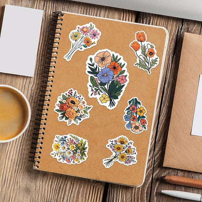 Wild Flower Bunch Stickers 50 Pieces Vinyl Waterproof Decal for Laptop Water Bottle Phone Car Window Guitar Stakeboard Scrapbook Flowers Sticker Gifts
