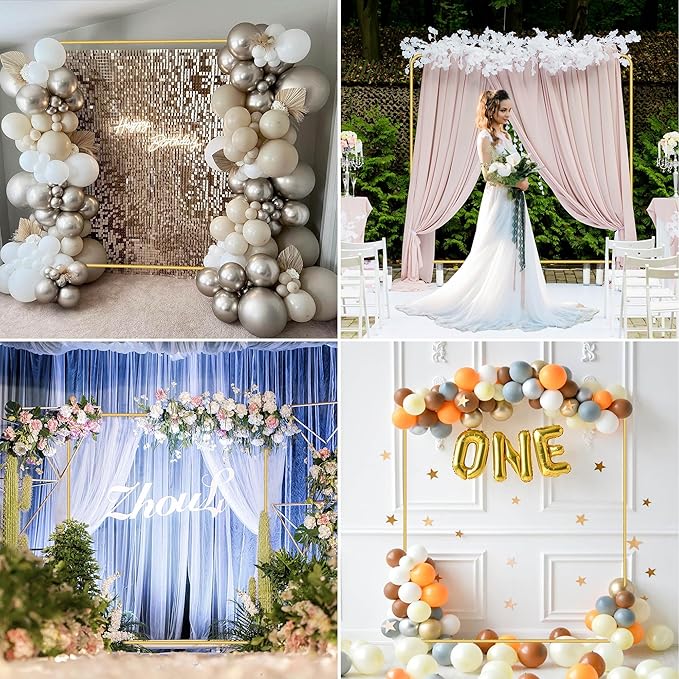 Metal Wedding Arch Backdrop Stand for Parties 6.6FT Gold Balloon Arch Square Frame Kit Pipe and Drape Stand Floral for Ceremony, Wedding, Baby Shower, Birthday Party, Flower Wall Decoration