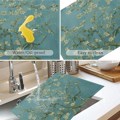 Almond Tree in Blossom Placemats Set of 6,Washable Heat Resistant 12×18 Inch Linen Table Mats Art Place Mats for Party Outdoor Dining Décor