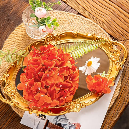 DuHouse Silk Hydrangea Artificial Flower Heads with Stems Fake Hydrangeas Flowers for DIY Wedding Centerpiece Home Decor,Pack of 6(Burnt Orange)