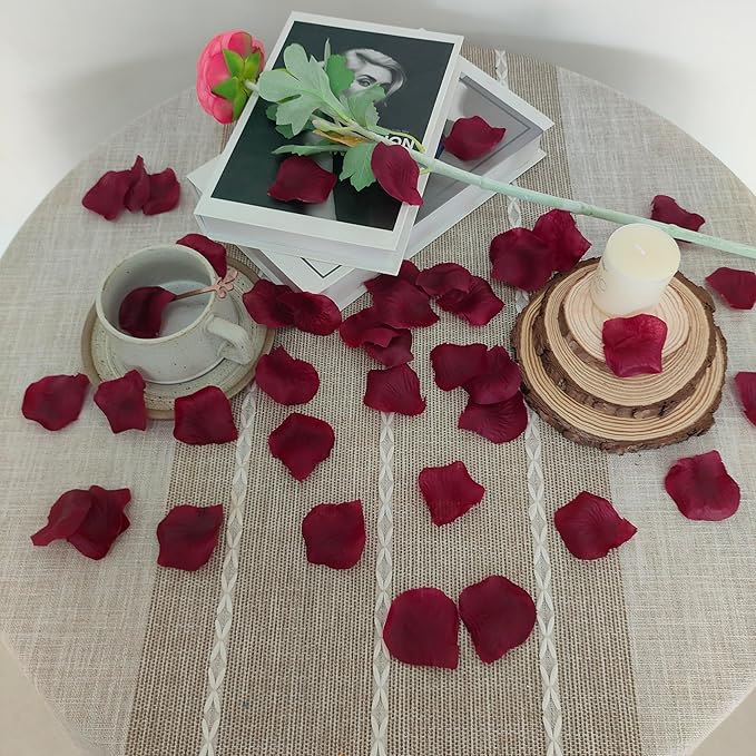 Separated 1500 PCS Artificial Burgundy Rose Petals for Romantic Night,Faux Wine Red Flower Petals for Flower Girl Weddings Valentine Day Party Romantic Decoration(Ready-to-use)