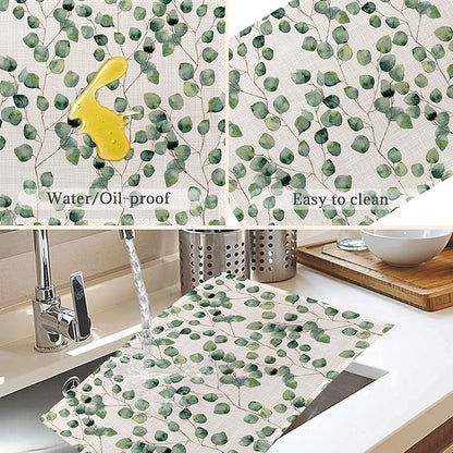 Eucalyptus Green Sage Placemats Set of 6,Washable Heat Resistant 12×18 Inch Linen Table Mats Spring Leaves Place Mats for Party Outdoor Dining Décor