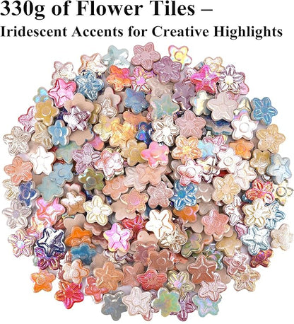 2.5 lb Irregular & Flower Ceramic Mosaic Tiles for Crafts - (800g Small Irregular Tiles + 330g Flower Mosaic Pieces), Mix Shapes & Colors Ceramic Mosaics for DIY Projects & Home Decor