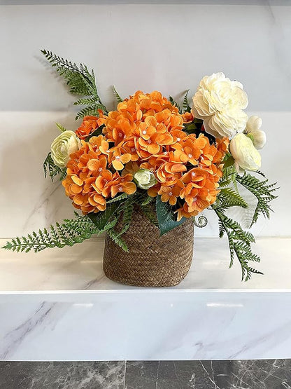 Silk Hydrangea Heads with Stems Artificial Flowers Heads for Home Wedding Decor,Pack of 10 (Light Orange)