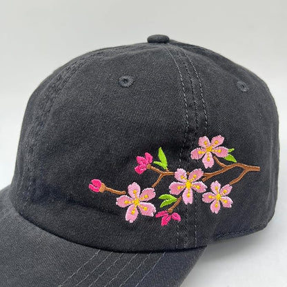 Cute Flower Hat, Elegant Floral Embroidered Adjustable Baseball Cap for Men Women, Gifts for Flower Lovers, Black