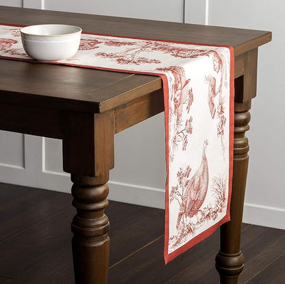 Maison d' Hermine Table Runner 100% Cotton Single Layer Table Runners 48 inches Long for Thanksgiving Christmas Decorations Home Kitchen Dining Party Wedding (Holy Jouy - Red, 14.5" x 48")