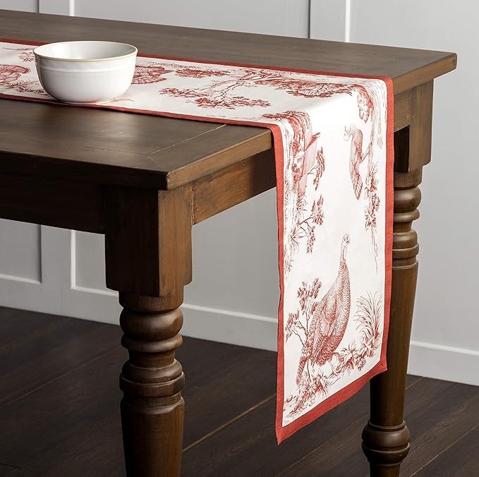 Maison d' Hermine Table Runner 100% Cotton Single Layer Table Runners 90 inches Long for Thanksgiving Christmas Decorations Home Kitchen Dining Party Wedding (Holy Jouy - Red, 14.5" x 90")