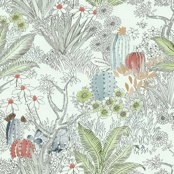 Wudnaye Boho Peel and Stick Wallpaper Catus Wallpaper 17.7" x 236.2"Vintage Floral Wallpapers Peel and Stick Botanical Removable Wall Paper Boho Self Adhesive Contact Paper for Bathroom Cabinets