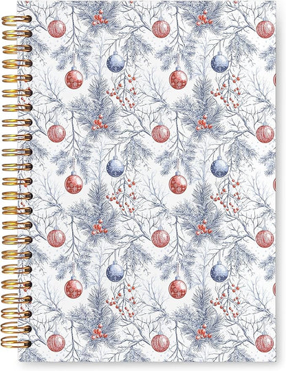 VIIJJUE Chinoiserie Christmas Ball Tree Notebook Journal, Vintage French Country Toile de Jouy Journal, Xmas Red Holiday Hardcover Spiral Notebooks, 5.5x8.3 Inch-02
