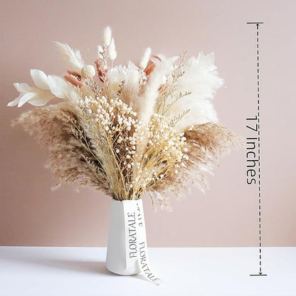 Dried Flower Bouquet (No Vase) | 17'' Mini Boho Floral Arrangement - Pampas, Bunny Tails, Baby's Breath & More Natural Dried Flowers – Home Wedding Decor, Centerpiece