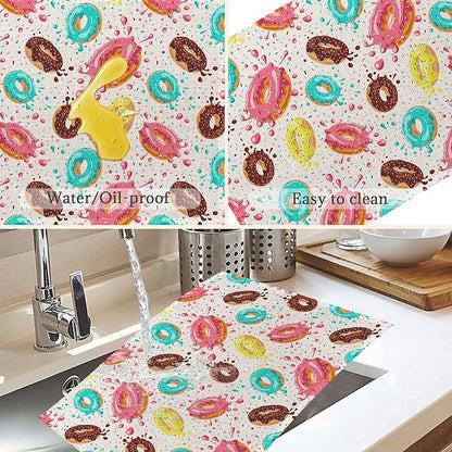 Doughnut Placemats Set of 6,Washable Heat Resistant 12×18 Inch Linen Table Mats Cute Place Mats for Party Outdoor Dining Décor