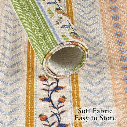 LilyCat Linen Fabric Multicolor Floral Placemats, Stripes Durable Boho Dining Table Mats for Kitchen, Rustic Vintage Washable Place Mats Set of 4, 18’’× 12’’