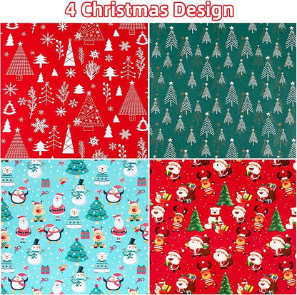 Christmas Wrapping Paper (4 Rolls, 93 sq. ft. ttl): Funny Snowmen, Snowflakes, Reindeer, Bear, Christmas Trees and Santa Claus with Gifts Design for Holiday Gift Wrap- 17 Inches x 16.5 Feet Per Roll