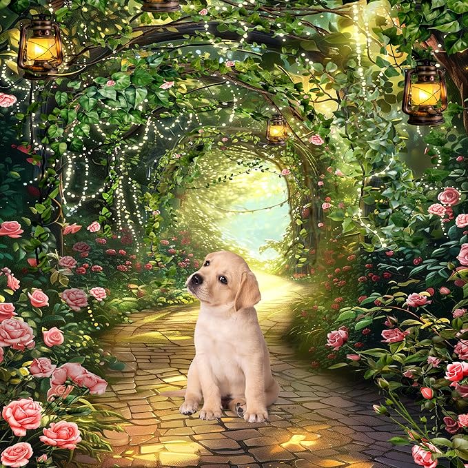 Riyidecor Fairy Princess Backdrop Wonderland Garden Pink Rose Lights Greenery Enchanted Woodland 5Wx7H Feet Photography Background Bridal Shower Birthday Wedding Photo Studio Shoot Polyester Fabric