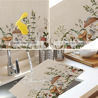 Mushroom Plants Placemats Set of 6,Washable Heat Resistant 12×18 Inch Linen Table Mats Fall Place Mats for Party Outdoor Dining Décor