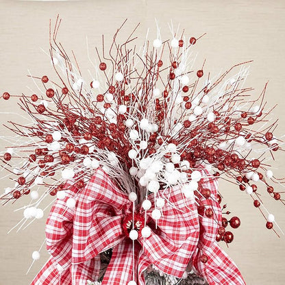 KI Store Red Christmas Tree Picks Sprays Set of 20 Glittered Twigs Decor for Christmas Tree Decoration Topper Floral Arrangement