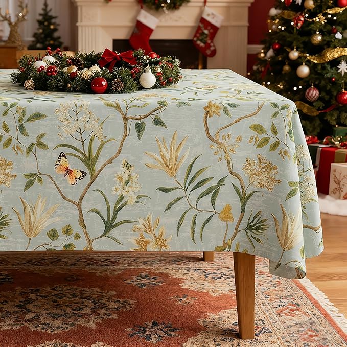 Rectangle Table Cloth,100% Waterproof Tablecloth Oil Proof Spill Proof Vinyl Table Cloth, Wipe Clean Plastic Table Cover for Dining, Camping, Indoor and Outdoor 52" x 70",Leaves