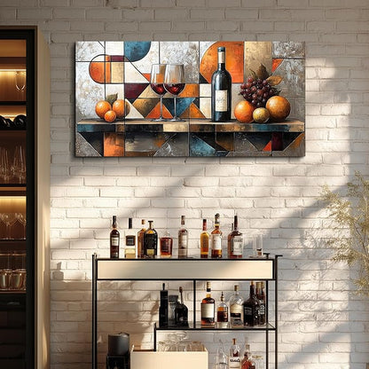 hyidecorart Wine Glass Fruit Painting Still Life Large Canvas Wall Art For Kitchen Wall Decor For Living Room Dining Room Decorations Geometry Abstract Picture Artwork Bar Posters Home Decor 24"x48"