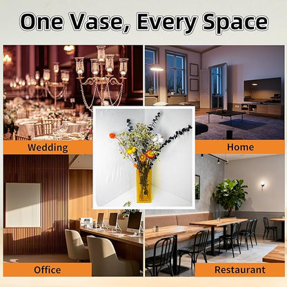 Acrylic Vase Creative Gifts Minimalist Design Wedding Centerpiece Home Office Decor Elegant Floral Display Stand(Not Including Flowers) (Full-Yellow, 1PCS)