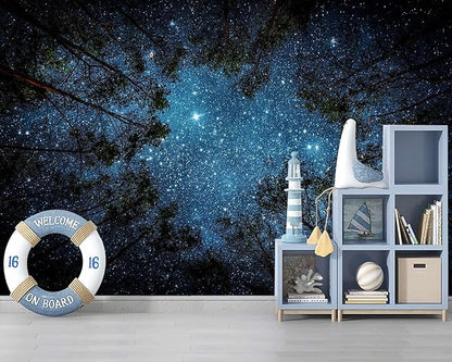 WFBHUA-Forest Night Sky Ceiling Wallpaper Mural Peel and Stick Living Room Bedroom 157“x108
