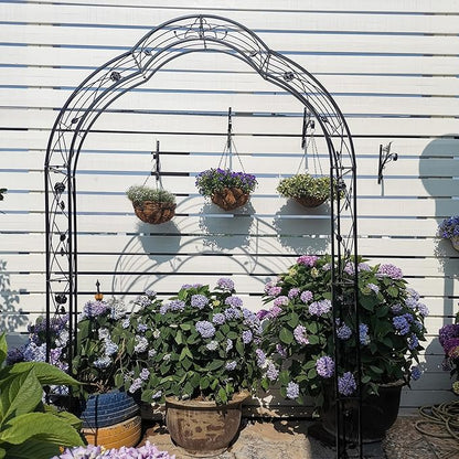 Metal Garden Arch, Assembly Garden Arbor Trellis Climbing Plants Support Rose Arch Outdoor Wedding Arch Party Events Archway (W59'' x H98.4'', Black)