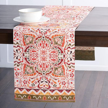 Maison d' Hermine Table Runner 100% Cotton Double Layer Table Runners 108 inches Long for Thanksgiving Christmas Decorations Home Kitchen Dining Party Wedding (Damask, 14.5" x 108")