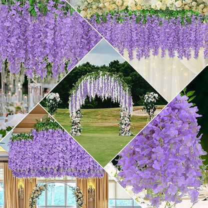 Yastouay 38 Pcs Wisteria Hanging Flowers, 3.77 Ft/Pcs Artificial Hanging Flowers, Purple Fake Wisteria for Wedding Party Ceremony Backdrop Home Decoration