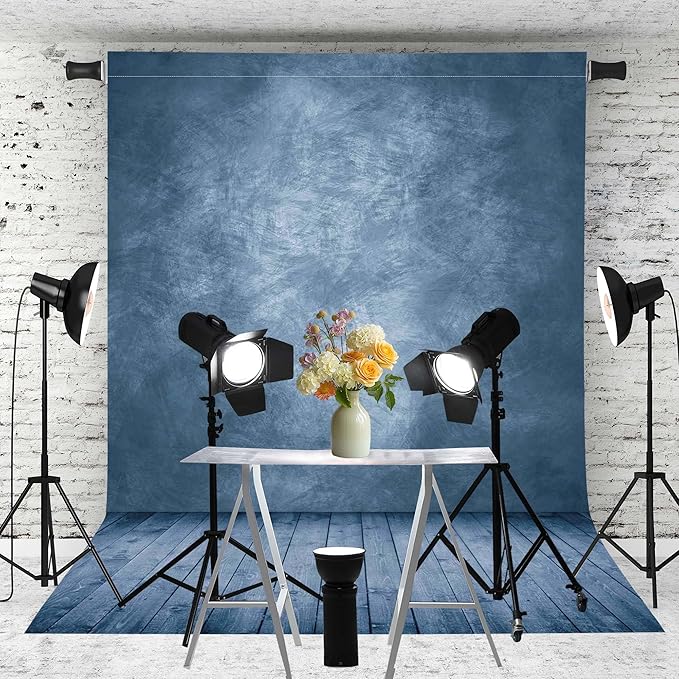 Professional Abstract Portrait Photography Backdrop,Wall with Wood Floor Backdrop for Kids Photography Baby Newborn Cake Smash Photo Shoots Hypoallergenic Fabric Photography Props-Blue-8x10ft,No Stand