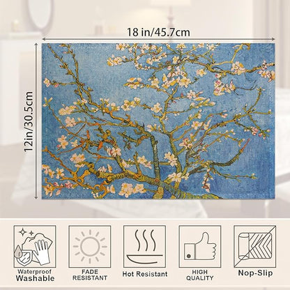 Blossoming Almond Tree Placemats Set of 6,White Flower Place Mats Heat Resistant Washable Non-Slip Table Mats for Party Kitchen Dining Decor 12x18 Inch