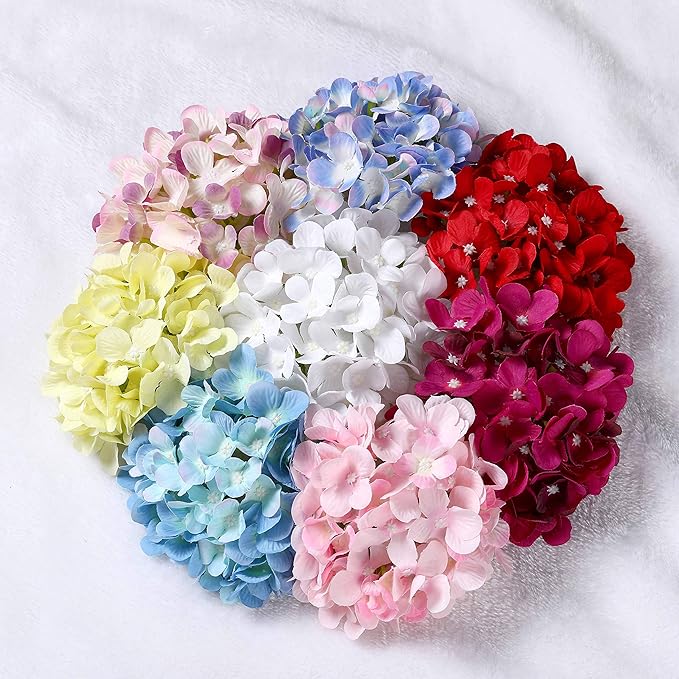 Silk Hydrangea Heads with Stems Artificial Flowers Heads for Home Wedding Decor,Pack of 10 (Light Orange)