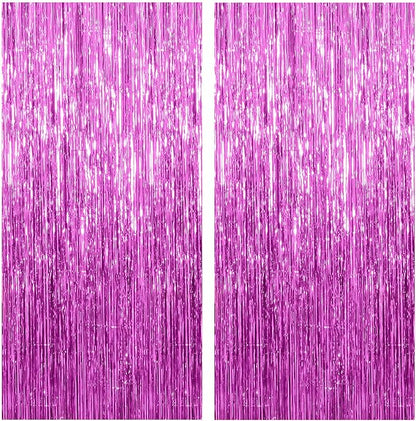 2 Pack Hot Pink Backdrop Curtain Party Streamers Hot Pink Birthday Decorations Foil Fringe Photo Backdrop Party Supplies Fiesta Grad Theme Decorations