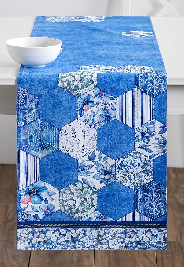 Maison d' Hermine Table Runner 100% Cotton Double Layer Table Runners 108 inches Long Decorative for Home Kitchen Dining Party Wedding Bridal Shower Spring Summer (Summer Blues, 14.50" x 108")