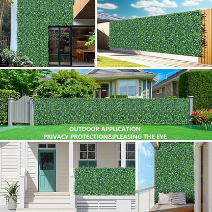 60"x 120"(50 sq.ft) Artificial Boxwood Roll Panels with Flowers, UV-Anti Faux Ivy Leaves Privacy Fence Screen, Grass Wall Roll Panels for Indoor Home Decor and Outdoor Garden Backyard